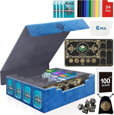 مربع تخزين بطاقات تداول MTG مع Playmat يناسب 4000+ بطاقة ، وحالة سطح القائد من 4 صفوف ، 4 نوافذ عرض ، 6 أقسام متحركة ، 24 مقسمات ، للسحر/TCG/Yugioh/Sport (Black & Gray) in Saudi Arabia
