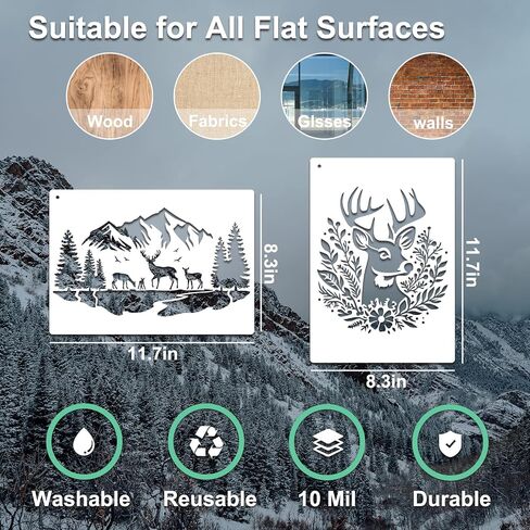 10 Pieces Deer Wood Burnig Stencils for Painting Animal Forest Mountain Tree Deer Head Stencils on Wood Wall Canvas Crafts (Style:Deer) in Saudi Arabia