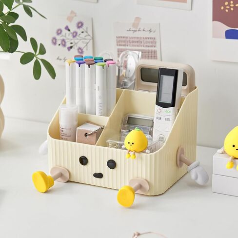 Desk Organizers and Accessories with 4 Compartments, Pencil Holder for Desk,Cute Desk Supplies for Staionary, Art Tools, Remote Control, Cream White in Saudi Arabia