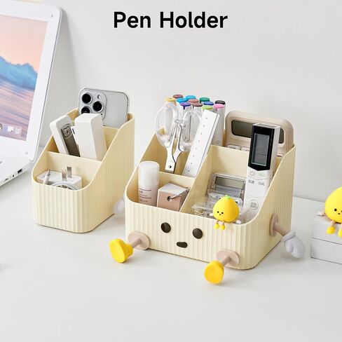 Desk Organizers and Accessories with 4 Compartments, Pencil Holder for Desk,Cute Desk Supplies for Staionary, Art Tools, Remote Control, Cream White in Saudi Arabia