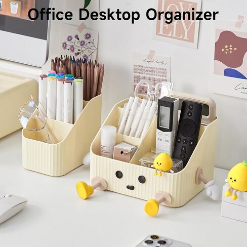 Desk Organizers and Accessories with 4 Compartments, Pencil Holder for Desk,Cute Desk Supplies for Staionary, Art Tools, Remote Control, Cream White in Saudi Arabia