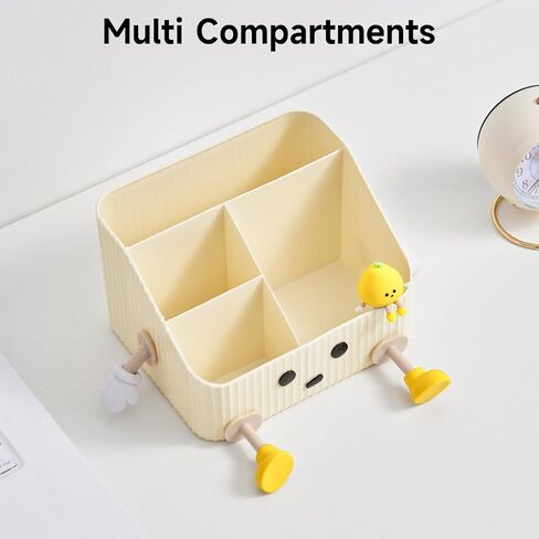 Desk Organizers and Accessories with 4 Compartments, Pencil Holder for Desk,Cute Desk Supplies for Staionary, Art Tools, Remote Control, Cream White in Saudi Arabia