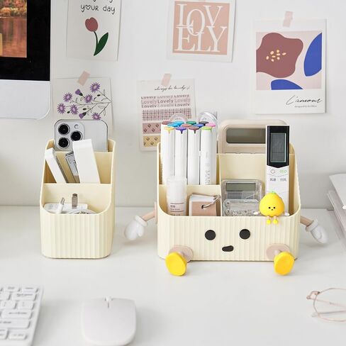 Desk Organizers and Accessories with 4 Compartments, Pencil Holder for Desk,Cute Desk Supplies for Staionary, Art Tools, Remote Control, Cream White in Saudi Arabia