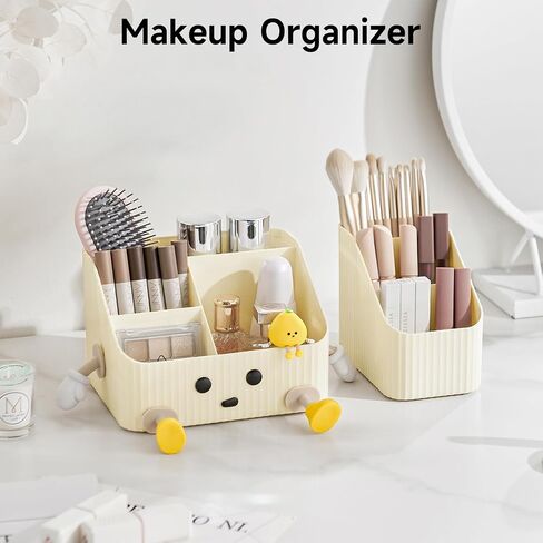 Desk Organizers and Accessories with 4 Compartments, Pencil Holder for Desk,Cute Desk Supplies for Staionary, Art Tools, Remote Control, Cream White in Saudi Arabia