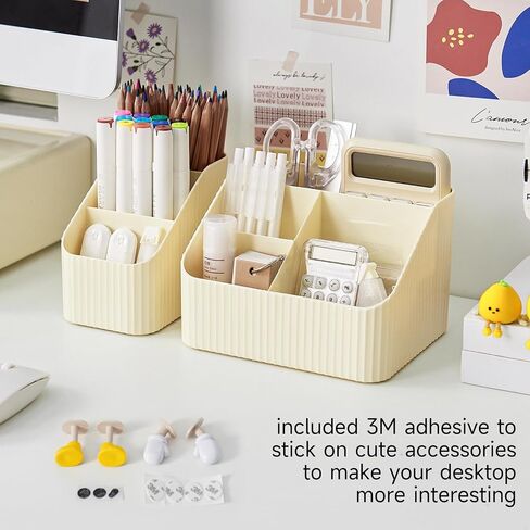 Desk Organizers and Accessories with 4 Compartments, Pencil Holder for Desk,Cute Desk Supplies for Staionary, Art Tools, Remote Control, Cream White in Saudi Arabia