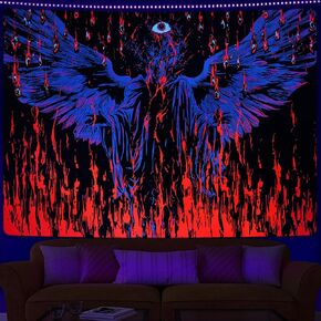 Uspring Blacklight Trippy Tapestry Blood Gothic Tapestries UV Mystic Eyes Tapestry Devil Wings Wall Tapestry Psychedelic Spooky Tapestry Wall Hanging, Black Light Decor (36.02 x 48.03 inches)