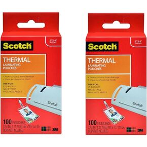 Scotch Thermal Laminating Pouches, 2.4 x 4.2-Inches, ID Badge Without Clip, 2 Pack, 200-Pouches Total (TP5852-100)