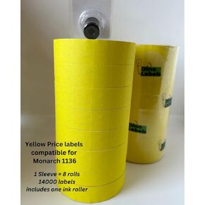 1136 Pricemarking Labels Compatible for Monarch 1136 Labellers, 8 Rolls = 14000 Labels (Yellow)