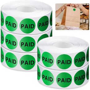Zhanmai 5 Rolls 5000 Pcs Paid Stickers Retail 1 Inch Round Self Adhesive Thank You for Your Purchase Retail Labels Circle Paid Stickers for Supermarket Sale Store Supplies, Bright Fluorescent Green