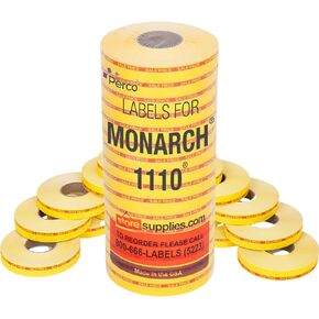 Black Reverse Print on White "Grocery" Labels to fit Monarch 1110 Price Gun - 16 Rolls, 17,000 Labels with Ink Roll Included