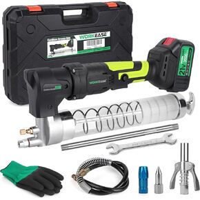 WORKEASE 21V Cordless Grease Gun Battery Powered,10000 PSI Professional Electric Grease Gun Kit with 14 oz Load,24Inch Spring Flex Hose,Hard Tube,3 Nozzle,with Carrying Case