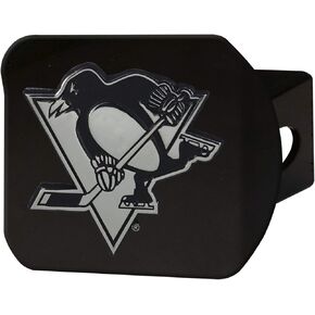 FANMATS NHL - غطاء وصلة ربط معدني أسود من Pittsburgh Penguins، 3.4 بوصة × 4 بوصة