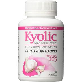 Kyolic Aged Garlic Extract Formula 105, Detox and Anti-Aging, 100 Capsules (Packaging May Vary)