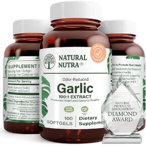 Natural Nutra Odorless Garlic Oil Supplement, Organic Pills for Boost Heart Health, Enhance Immune System, Allium Sativum 500mg, 100 Softgels