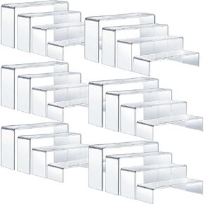 24 Pcs Acrylic Riser for Display 6 Set Clear Display Risers 4 Tier Acrylic Riser Display Stand Acrylic Display Shelves Rectangular Showcase Riser Dessert Table Display Set for Table Decoration
