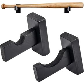 Baseball Bat Display Wall Mount Holder Horizontal Rack Brackets Hanger- Solid Wood Baseball Bat Protect Hidden Screws,Black