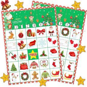 Funnlot Christmas Bingo Game for Large Group Christmas Party Games for Kids 24 Players Christmas Activities Christmas Bingo Cards for School Classroom Family Activities Christmas Party Supplies