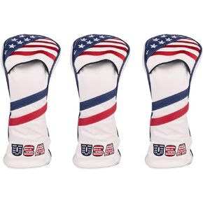 Golf Builder 3pcs/Set USA Stars and Stripes Golf Club Hybrid Head Covers Utility UT Covers with Adjustable Number Tag