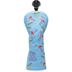Golf Club Head Covers Golf Driver Fairway Hybrid Head Cover Flamingo Design Premium Leather Waterproof Driver Fairway(FW) Wood Hybrid(UT) with Number Tags 3 Wood Headcover