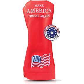 American Flag Head Covers Golf - Premium Quality Leather, Iconic Red Color Styled - Driver Headcover Funny - Customize Your Golf Bag - Novelty Golf Head Covers, Fits Any Size
