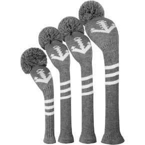 Scott Edward Knitted Golf Head Covers 4PCS Handmade Fit Well for Driver and Fairway Woods with Long Neck Pom Pom Golf Club Headcovers Set