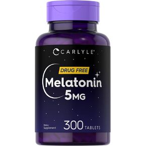 Carlyle Melatonin 5mg | 300 Tablets | Drug Free Supplement | Vegetarian, Non-GMO, Gluten Free