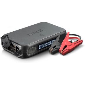 Type S 1000A Car Battery Jump Starter Power Bank Portable, 12V 6.0L Gas 3.0L Diesel, LCD Display, Battery Jump Box, 8000mAh, Qi Wireless Charging, LED Flashlight, USB-C USB-A, UL Listed - Black
