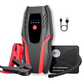 12v Auto Jump Starter Peak Current 2000A (8.0L Gas and 5.0L Diesel Engine), Car Lithium Battery Charger Jumper Cable Pack, 8000mah Portable Power Bank with LED Light&USB Quick Charge