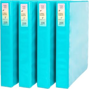 Yoobi 1 Inch Binder Set – 3-Ring Binders with 2 Pockets – Perfect for School or Office – Holds up to 220 Sheets – 4 Pack – Aqua