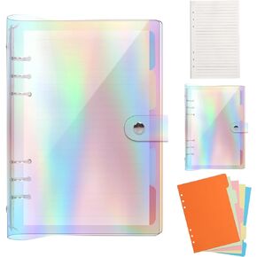 FYY Clear A6 Notebook Binder 6 Ring - Transparent A6 Binder Loose Leaf Notebook Clear Cover Plastic, Refillable A6 Notebook Binder with 45 Sheets Paper and Dividers, A6 Journal 6 Ring Binder Notebook