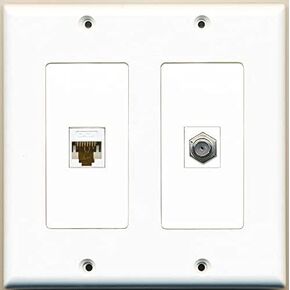 RiteAV - 1 Port Coax Cable TV- F-Type 1 Port Cat6 Ethernet Dual Gang Wall Plate - White