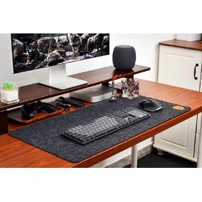 Large Felt Desk Pad, 31.5" x 15.7", Black Gray, Stitched Edges, Non-Slip Full Mouse Pad for Keyboard and Computer, Table Mat Protector Cover for Home, Office, and Gaming, Back to School Gift
