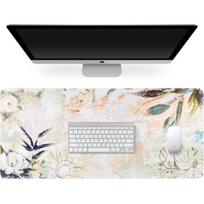 Dual Sided PU Leather Desk Pad, Floral Design Desk mat, Waterproof Desk Protector, Desk Mouse Pad for Office,Home,Gaming and Decor, White Rose