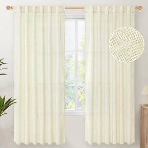 YoungsTex Natural Linen Curtains 72 Inch Length 2 Panel for Living Room Back Tab Rustic Textured Window Drape for Bedroom Farmhouse Rod Pocket Light Filtering, 52 X 72 Inch