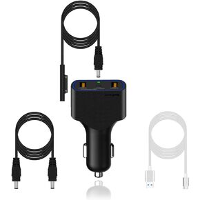 BatPower CCS2 High Power Delivery Surface Laptop Car Charger 120W Compatible with Microsoft Surface Book Laptop 4 3 2 1 Surface Pro 8 X 7 6 5 4 3 Go Tablet car Charger Vehicle DC 12v-24v auto Adapter