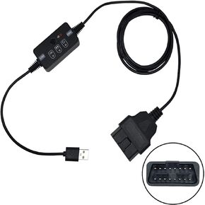 USB Powered Vehicle OBD II Connector Memory Saver with Buzzer, Car ECU Emergency Power Supply Cable, Automotive Battery Replacement/Disconnect Tool, Save Settings During Battery Removal