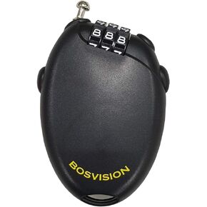 Bosvision Ultra-Secure 3-Digit Combination Lock with 2.4 feet (L) Retractable Cable for Bike, Ski, Snowboard and Stroller