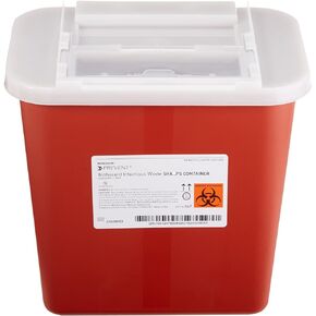 McKesson Prevent Biohazard Infectious Waste Sharps Container - Plastic, Horizontal Entry, Translucent Sliding Lid - Red, 2 gal, 7 in x 10 1/2 in x 10 1/4 in, 20 Count