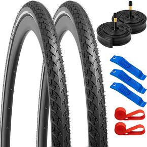 YUNSCM 700C Bike Tires 700x32C/32-622 60TPI and 700C Bike Tubes Schrader Valve with 2 Rim Strips Compatible with 700 x 30C 700 x 31C 700 x 32C 700 x 33C Bike Bicycle Tires and Tubes (W-3109)