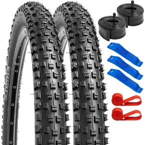 YUNSCM 26" Bike Tires 26x2.35/60-559 60TPI and 26" Bike Tubes with 2 Rim Strips Compatible with 26x2.20 26x2.25 26x2.30 26x2.35 26x2.40 26x2.50 26x2.60 Bicycle Tires and Tubes (W-3103)
