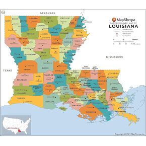 Louisiana Parishes (Counties) Map - Large - 48" x 41.75" Laminated