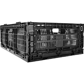 Stackable, Collapsible Professional Storage Crate: Grated Wall Utility Storage Baskets for Household Storage and Organization | Black, 23.6" x 15.8" x 7.7", 3-Pack (PN: CC19-3PK)
