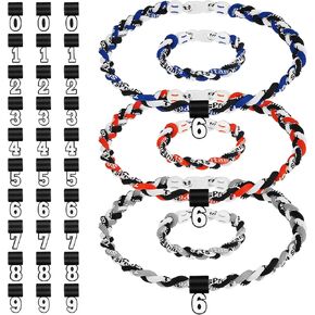 3 Pcs Braided Sport Baseball Necklace 20'', 3 Pcs Baseball Bracelet 8'', 3 Sets 0-9 Number Pendants Baseball Number Necklace Baseball Rope Necklace for Athletes Sports Fan