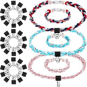 3 Pcs Braided Sport Baseball Necklace 20'', 3 Pcs Baseball Bracelet 8'', 3 Sets 0-9 Number Pendants Baseball Number Necklace Baseball Rope Necklace for Athletes Sports Fan