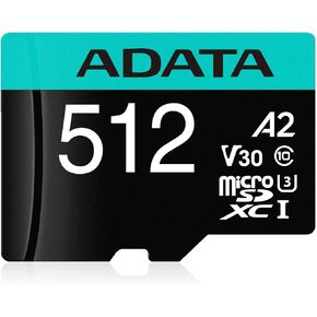 بطاقة ذاكرة ADATA Premier Pro 512GB MicroSDXC/SDHC UHS-I U3 فئة 10 V30S A2 مع محول SD - مقاومة للماء والصدمات والأشعة السينية والمغناطيس ومقاومة لدرجة الحرارة in Kuwait