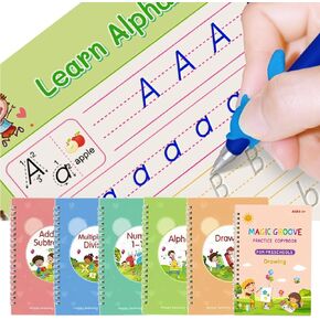 6 Pc Reusable Grooved Writing Practice Copy Books,Groovd Kids Writing, Learning Handwriting Practice Kit for Preschool Kids Age 3-8 ​Calligraphy
