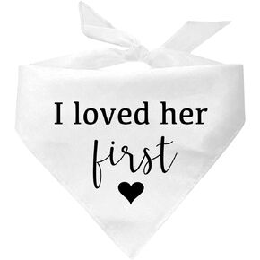 I Loved Her First Wedding Engagement Announcement Dog Bandana (Natural, XS 652)