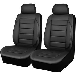 CAR PASS Leather Car Seat Covers Front Seats Only, 3D Foam Support Car Seat Covers, Universal fit for Trucks Vans SUVs Sedans Automotive Comfortable, Airbag Compatible 2 Pieces Front Solid Black