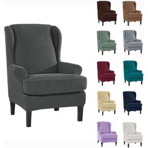 Wing Chair Slipcovers 2 Pieces Stretch Spandex Wingback Chair Covers Sofa Slipcover Washable Armchair Protector Cover for Living Room and Bedroom (Dark Gray)