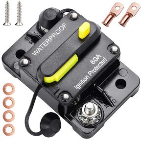 60 Amp Circuit Breaker,12V- 48V DC 60A Circuit Breaker with Manual Reset Fuse for Trolling Motor Rv Marine Boat Vehicles System Protection Waterproof (Black-60A)